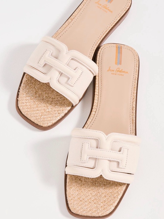 Sam Edelman Shoes - Sam Edelman Irina Double E Raffia Leather Slide Sandals Ivory